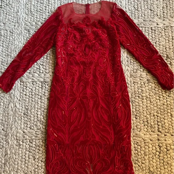 Marchesa Notte stunning red velvet and sequin dress